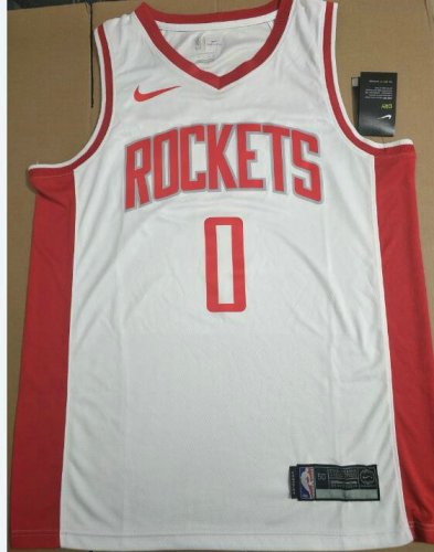 NBA 0 Westbrook Rockets 2019 Maillot blanc imprimé